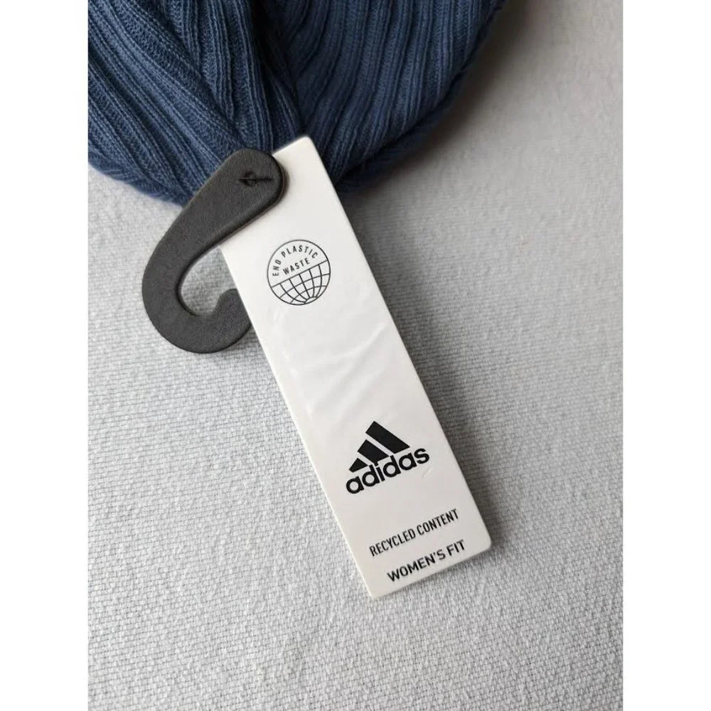 adidas Beanie Hat One Size 4 Inch Cuff Fold Knit Ribbed Blue Winter Toboggan NEW